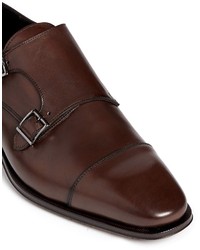 Canali Burnish Leather Double Monk Strap Shoes