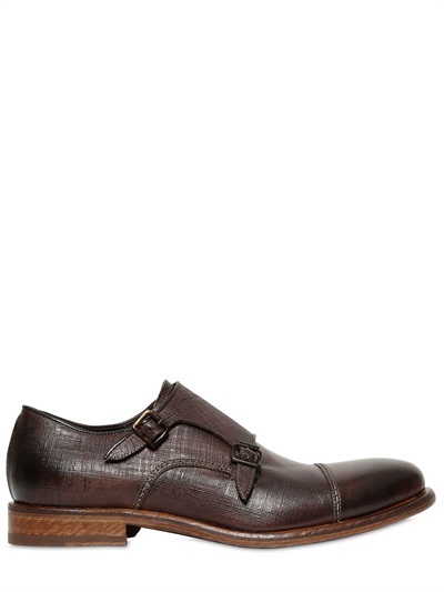 Cerbero Saffiano Effect Leather Monk Strap Shoes, $235 | LUISAVIAROMA ...