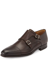 Magnanni For Neiman Marcus Cap Toe Leather Double Monk Loafer Brown