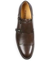 a. testoni Leather Double Monk Strap Loafers