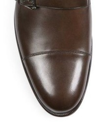 a. testoni Leather Double Monk Strap Loafers