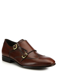 Salvatore Ferragamo Merida Double Monk Strap Leather Wingtip Shoes