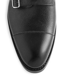 Isaia Pebbled Leather Double Monk Strap Shoes