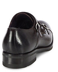 Isaia Pebbled Leather Double Monk Strap Shoes