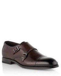 Hugo Boss T Legionio Italian Leather Double Monk Strap Dress Shoes 11 Brown