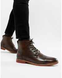 ASOS DESIGN Asos Lace Up Boots In Brown Leather With Contrast Sole