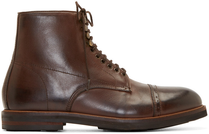 H By Hudson Brown Leather Wantage Boots, $245 | SSENSE | Lookastic.com