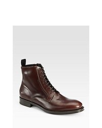 Salvatore Ferragamo Lace Up Leather Boots Brown