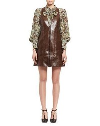 Chloé Chloe Leather Zip Front Pinafore Dress Brown