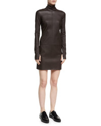 Helmut Lang Turtleneck Long Sleeve Paneled Leather Dress