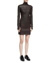 Helmut Lang Turtleneck Long Sleeve Paneled Leather Dress