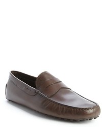 Tod's Dark Brown Leather Penny Strap Slip On Loafers