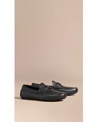 Burberry Grainy Leather Loafers With Engraved Check Detail