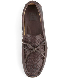 Frye West Woven Leather Driver Dark Brown