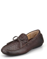 Frye West Woven Leather Driver Dark Brown