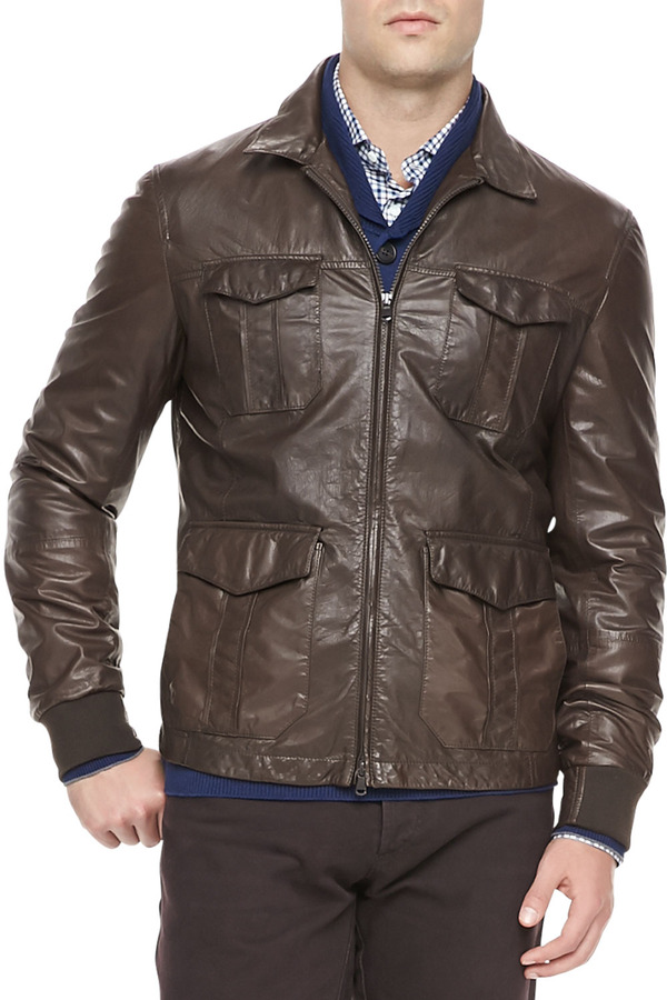 Brunello Cucinelli 4 Pocket Leather Jacket Brown | Where to buy & how ...