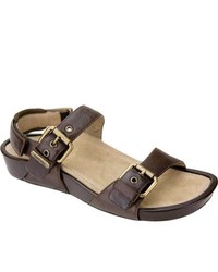 Aetrex Trex Mandehle Leather Quarter Strap Dark Brown Leather Sandals