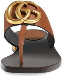 Gucci Marmont Logo Leather Thong Sandal Cuir