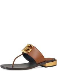 Gucci Marmont Logo Leather Thong Sandal Cuir