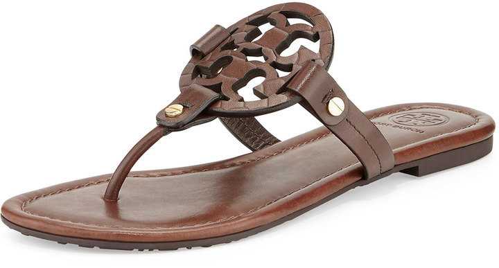 Tory Burch Miller Logo Flat Sandal Chocolate, $225 | Neiman Marcus |  Lookastic