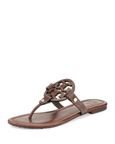 Tory Burch Miller Logo Flat Sandal Chocolate, $225 | Neiman Marcus |  Lookastic