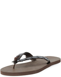 Dark Brown Leather Flip Flops