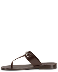 Gucci Leather Horsebit Thong Sandal Brown
