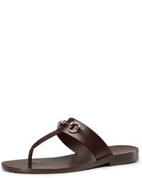 Gucci Leather Horsebit Thong Sandal Brown