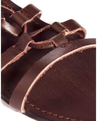 London Rebel Leather Ankle Gladiator Flat Sandals