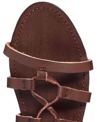 London Rebel Leather Ankle Gladiator Flat Sandals