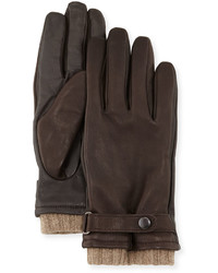 Neiman Marcus Belted Leather Tech Gloves Brown