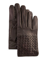 Bottega Veneta Woven Leather Gloves Dark Brown