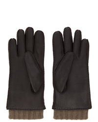 Loro Piana Brown Leather And Baby Cashmere Stirling Gloves