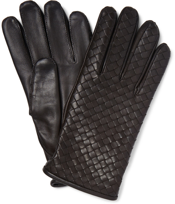 Bottega Veneta Cashmere Lined Intrecciato Leather Gloves, $490