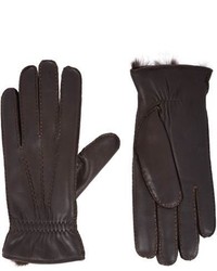 Barneys New York Fur Lined Gloves Brown