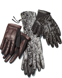 Lanvin Leather Wool Driving Gloves Dark Gray