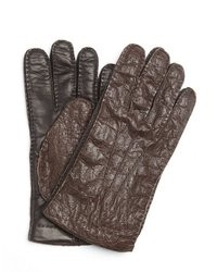 Prada Moro Guanti Brown Wrinkled Lambskin Ostrich Leather Gloves