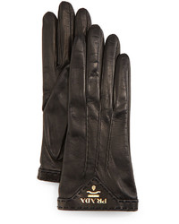 Prada Napa Leather Gloves W Logo Black
