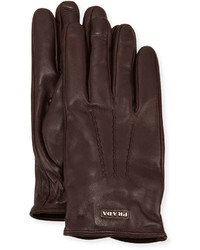 Prada Napa Leather Gloves W Logo Brown