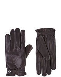 Barneys New York Snap Tab Leather Gloves Brown