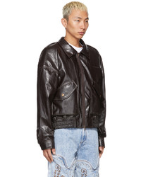 Y/Project Brown Draped Shoulder Bomber Faux Leather Jacket