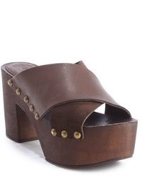 Charles David Dark Brown Leather Platform Heel Mania Sandals