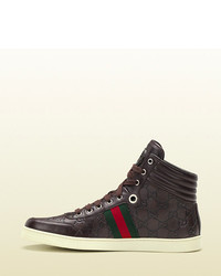 Gucci Brown Ssima Leather High Top Sneaker