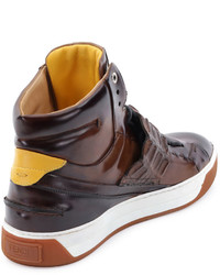 Fendi Croc Strap Wimbeldon High Top Sneaker Brown