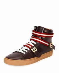 Bally Heilmar Leather High Top Sneaker Wtrainspotting Buckles Dark Brown