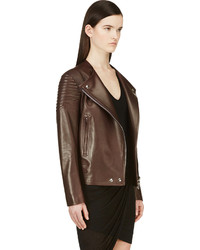 Givenchy Deep Brown Leather Ribbed Reinforced Biker Jacket