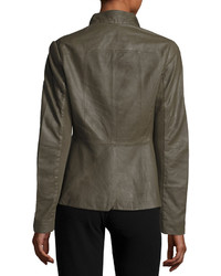 T Tahari Kelly Leather Asymmetric Jacket Taupe