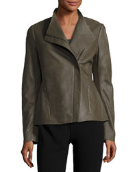 T Tahari Kelly Leather Asymmetric Jacket Taupe