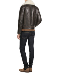 DSQUARED2 Leather Pilot Jacket With Shearling Collar