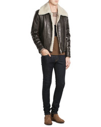 DSQUARED2 Leather Pilot Jacket With Shearling Collar